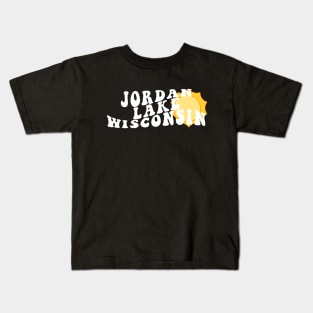 Sunshine in Jordan Lake Wisconsin Retro Wavy 1970s Summer Text Kids T-Shirt